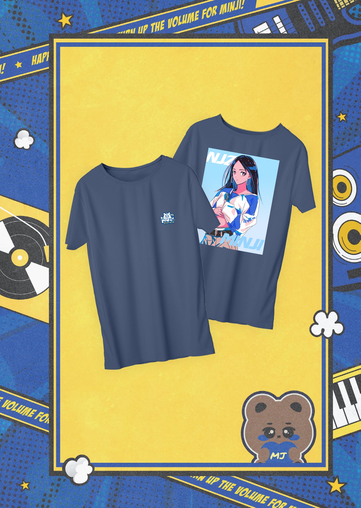 Minji Illustrated Tee - Navy